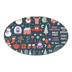 Vector Set Cute Christmas Elements Santa Penguin Deer Bear Fox Owl Trees Snowman Bird Angel More Oval Magnet