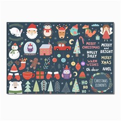 Vector Set Cute Christmas Elements Santa Penguin Deer Bear Fox Owl Trees Snowman Bird Angel More Postcards 5  x 7  (Pkg of 10)