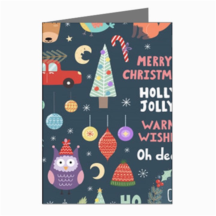 Vector Set Cute Christmas Elements Santa Penguin Deer Bear Fox Owl Trees Snowman Bird Angel More Greeting Cards (Pkg of 8)