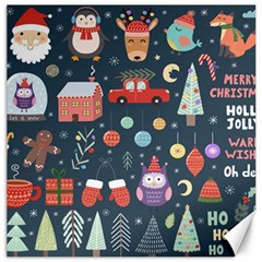 Vector Set Cute Christmas Elements Santa Penguin Deer Bear Fox Owl Trees Snowman Bird Angel More Canvas 16  x 16 