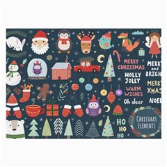 Vector Set Cute Christmas Elements Santa Penguin Deer Bear Fox Owl Trees Snowman Bird Angel More Large Glasses Cloth (2 Sides)