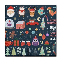 Vector Set Cute Christmas Elements Santa Penguin Deer Bear Fox Owl Trees Snowman Bird Angel More Face Towel