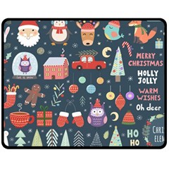 Vector Set Cute Christmas Elements Santa Penguin Deer Bear Fox Owl Trees Snowman Bird Angel More Fleece Blanket (Medium)