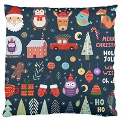 Vector Set Cute Christmas Elements Santa Penguin Deer Bear Fox Owl Trees Snowman Bird Angel More Standard Premium Plush Fleece Cushion Case (Two Sides)