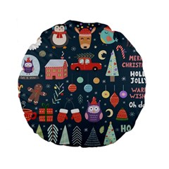 Vector Set Cute Christmas Elements Santa Penguin Deer Bear Fox Owl Trees Snowman Bird Angel More Standard 15  Premium Flano Round Cushions