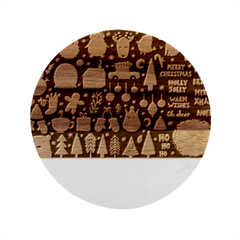 Vector Set Cute Christmas Elements Santa Penguin Deer Bear Fox Owl Trees Snowman Bird Angel More Marble Wood Coaster (Round)