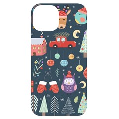 Vector Set Cute Christmas Elements Santa Penguin Deer Bear Fox Owl Trees Snowman Bird Angel More iPhone 14 Black UV Print Case