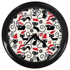 Cute Christmas Seamless Pattern Vector Wall Clock (Black)