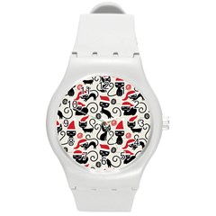 Cute Christmas Seamless Pattern Vector Round Plastic Sport Watch (M)