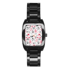 Christmas Themed Seamless Pattern Stainless Steel Barrel Watch