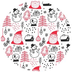 Christmas Themed Seamless Pattern Wooden Puzzle Round