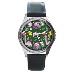 Colorful Funny Christmas Pattern Round Metal Watch by Semog4