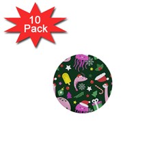 Colorful Funny Christmas Pattern 1  Mini Buttons (10 pack) 