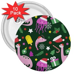 Colorful Funny Christmas Pattern 3  Buttons (10 pack) 