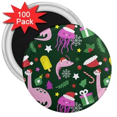 Colorful Funny Christmas Pattern 3  Magnets (100 pack)