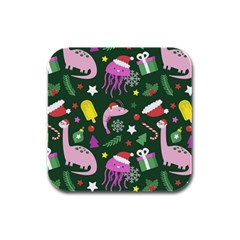 Colorful Funny Christmas Pattern Rubber Square Coaster (4 pack)