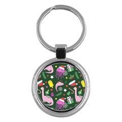 Colorful Funny Christmas Pattern Key Chain (Round)