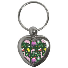 Colorful Funny Christmas Pattern Key Chain (Heart)