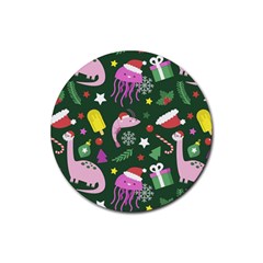 Colorful Funny Christmas Pattern Rubber Round Coaster (4 pack)