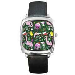 Colorful Funny Christmas Pattern Square Metal Watch