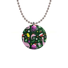 Colorful Funny Christmas Pattern 1  Button Necklace