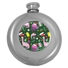 Colorful Funny Christmas Pattern Round Hip Flask (5 oz)