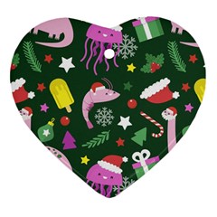 Colorful Funny Christmas Pattern Heart Ornament (Two Sides)