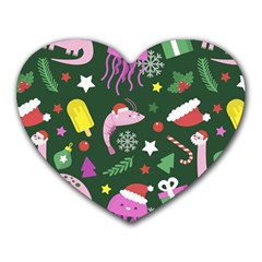 Colorful Funny Christmas Pattern Heart Mousepad