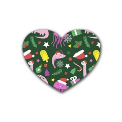 Colorful Funny Christmas Pattern Rubber Coaster (Heart)