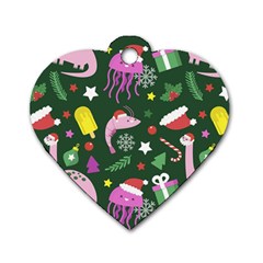 Colorful Funny Christmas Pattern Dog Tag Heart (One Side)