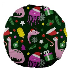 Colorful Funny Christmas Pattern Large 18  Premium Round Cushions