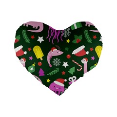 Colorful Funny Christmas Pattern Standard 16  Premium Heart Shape Cushions