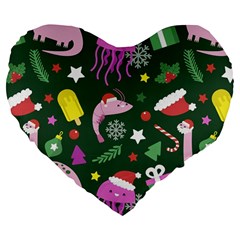 Colorful Funny Christmas Pattern Large 19  Premium Flano Heart Shape Cushions