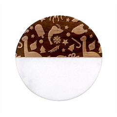 Colorful Funny Christmas Pattern Classic Marble Wood Coaster (Round) 