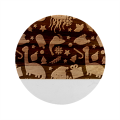 Colorful Funny Christmas Pattern Marble Wood Coaster (Round)