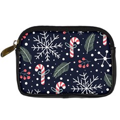 Holiday Seamless Pattern With Christmas Candies Snoflakes Fir Branches Berries Digital Camera Leather Case by Semog4