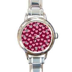 Pattern Pink Abstract Heart Love Round Italian Charm Watch