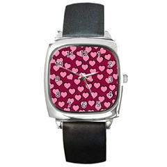 Pattern Pink Abstract Heart Love Square Metal Watch