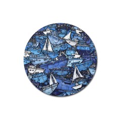 Boat Ship Background Pattern Magnet 3  (round)