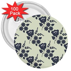 Flower Roses Rose Floral Flora Pattern Vintage 3  Buttons (100 Pack) 