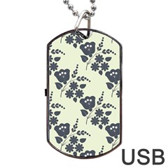 Flower Roses Rose Floral Flora Pattern Vintage Dog Tag Usb Flash (two Sides) by Ravend