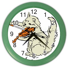 Cat Playing The Violin Art Color Wall Clock