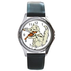 Cat Playing The Violin Art Round Metal Watch by oldshool