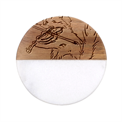 Cat Playing The Violin Art Classic Marble Wood Coaster (round)  by oldshool