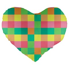 Checkerboard-pastel-squares- Large 19  Premium Flano Heart Shape Cushions by Semog4