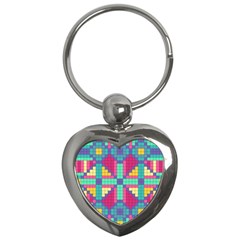 Checkerboard-squares-abstract--- Key Chain (heart) by Semog4