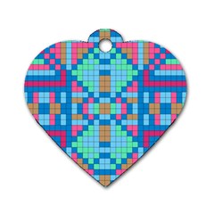 Checkerboard-squares-abstract Dog Tag Heart (one Side) by Semog4