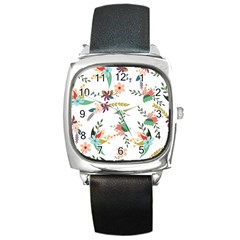 Floral-backdrop-pattern-flower Square Metal Watch by Semog4