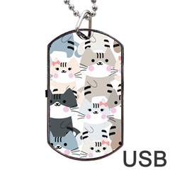 Cute Cat Couple Seamless Pattern Cartoon Dog Tag Usb Flash (two Sides) by Semog4