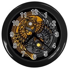 Yin Yang Owl Doodle Ornament Illustration Wall Clock (black) by Semog4